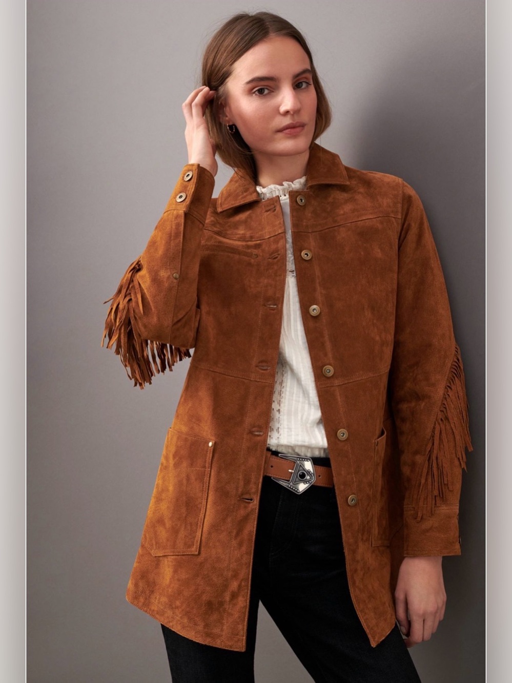 Anthropologie Pilcro Danae Fringed Suede Jacket. Sz XSP
